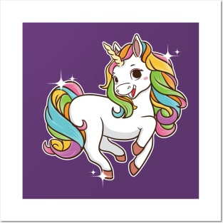 Cute Jumping Unicorn Magical Mythical Creatures Posters and Art